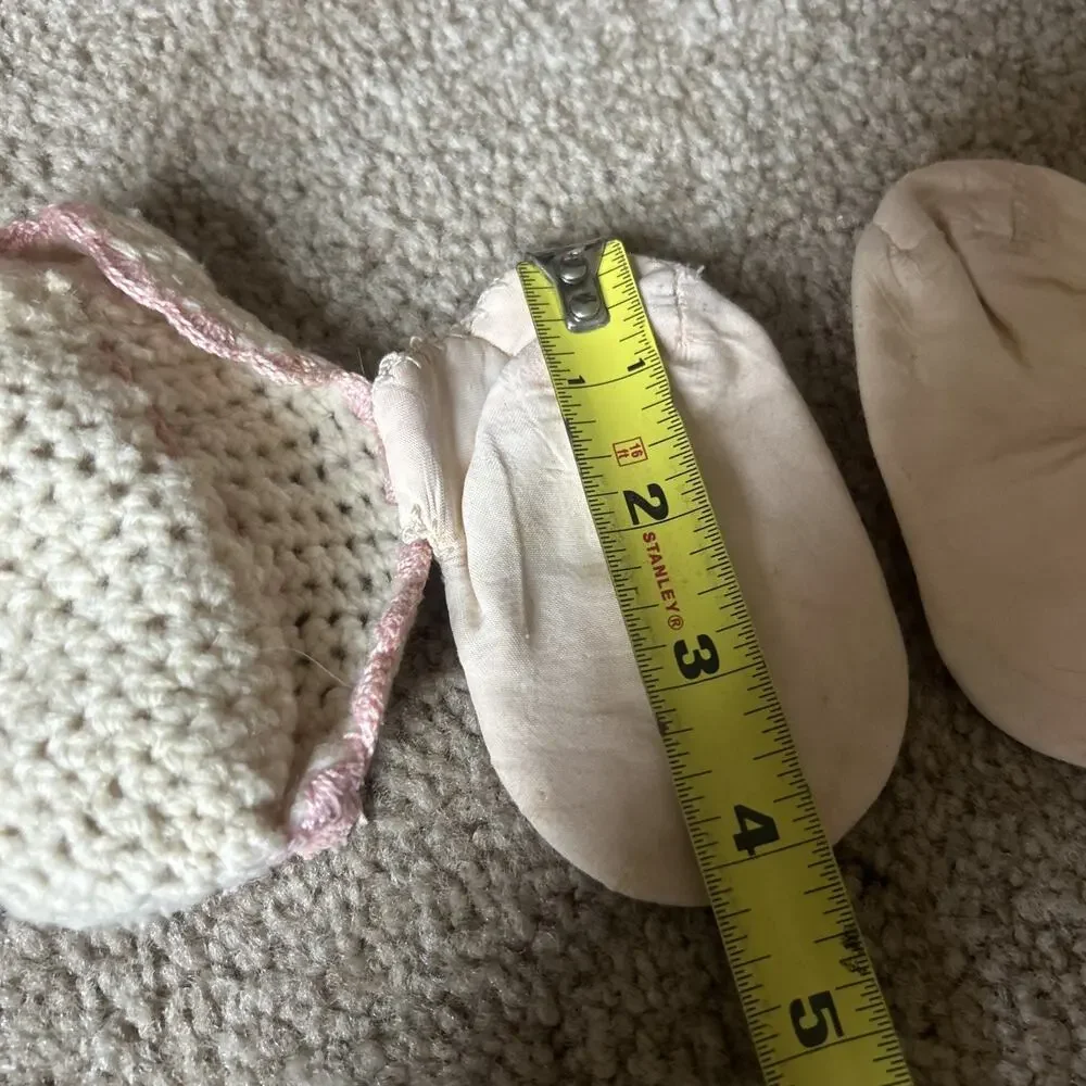 Vtg Pink Off White Crocheted Baby Booties With Tassels AND Pastel Delicate Shoes